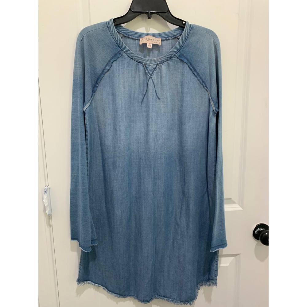 Philosophy Republic Clothing Chambray Shift Dress Blue Long Sleeve Mini Medium
